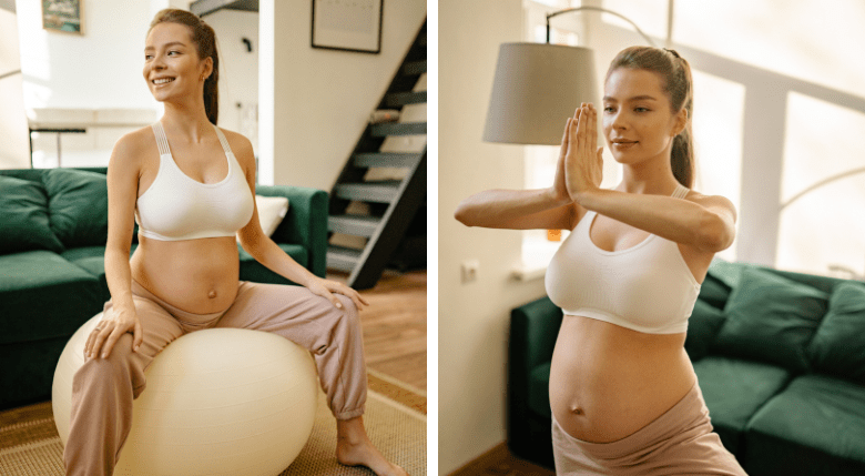colaj femeie însărcinată practicând sport