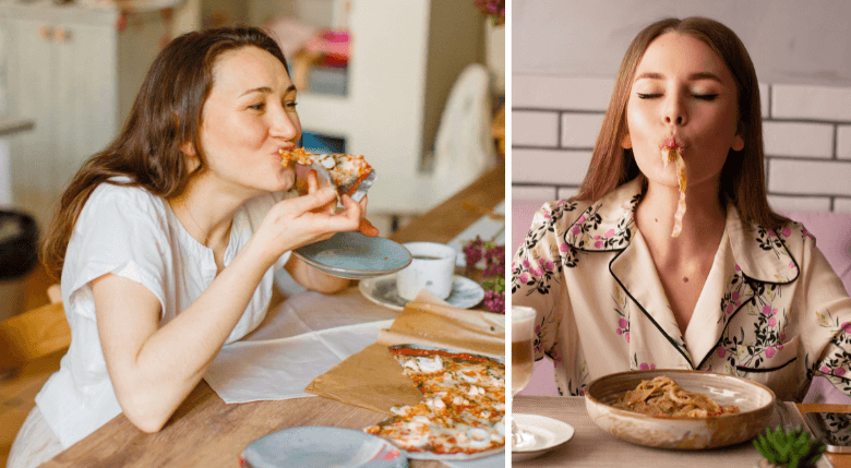 femei care isi satisfac poftele alimentare de pizza si paste